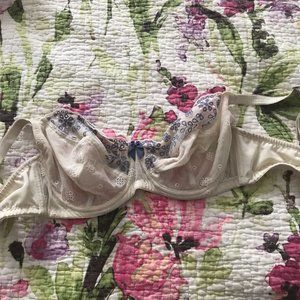 32F Cream and Blue unpadded underwire bra